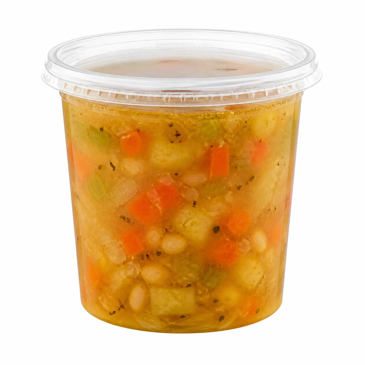 Takeout soup cup with a clear lid isolated on a pure white background
