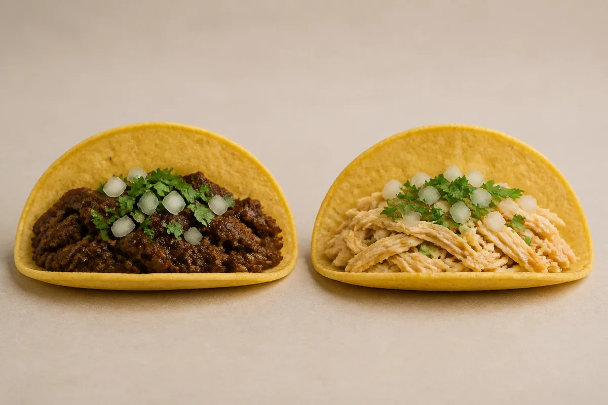 Beef and chicken tacos photographed separately with matching shells and lighting